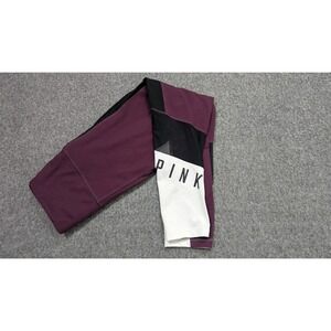 Victoria Secret Pink Leggings Women Medium Maroon High Rise Spellout Lace Cutout